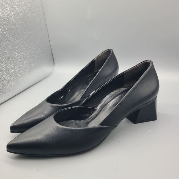 Paul Green Witt Black Leather Pointed Toe Pump Size US 10 Mid Block Heels New - Picture 3 of 12